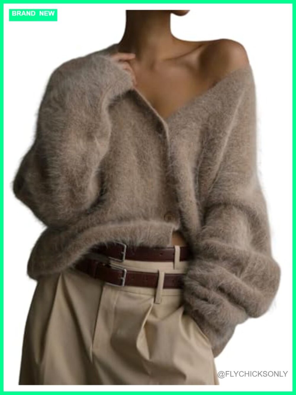 Womens Fuzzy Cardigan Sweater V Neck Long Sleeve Button Down Slouchy Furry Knit